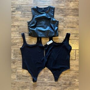 Express Vegan Leather, Abercrombie black body suits.